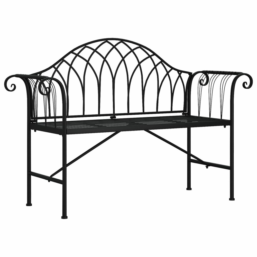 Banc de jardin meuble de patio d'extérieur terrasse 2 places 128 x 44,5 x 88 cm noir acier