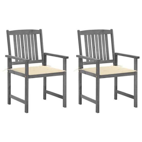 Chaises de jardin et coussins lot de 2 gris bois acacia massif