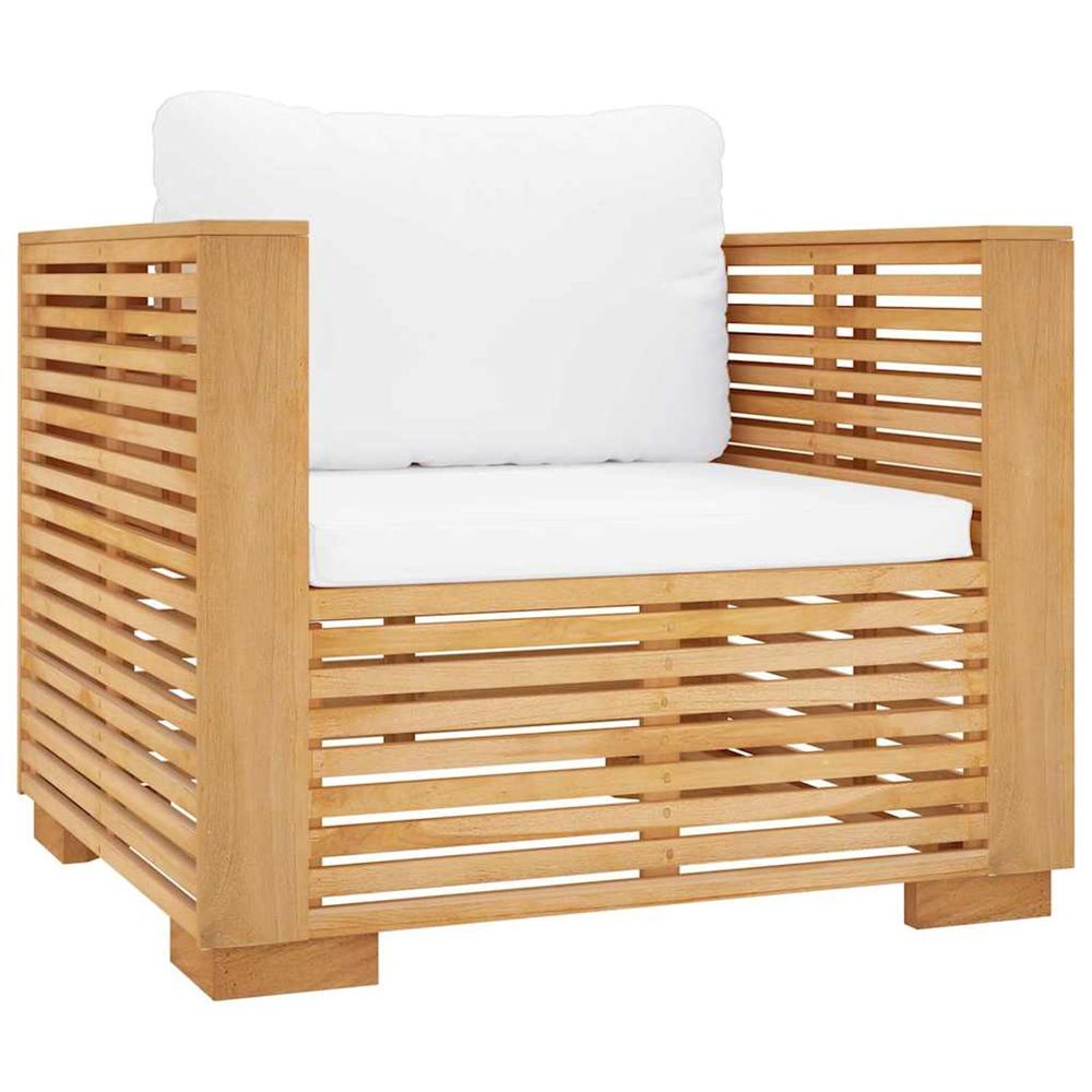 Fauteuil de jardin avec coussins crème bois de teck massif