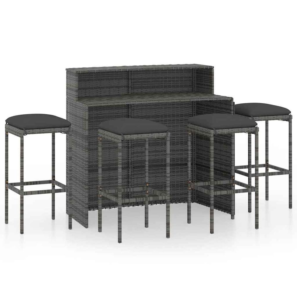 Ensemble de bar de jardin avec coussins 5 pcs gris