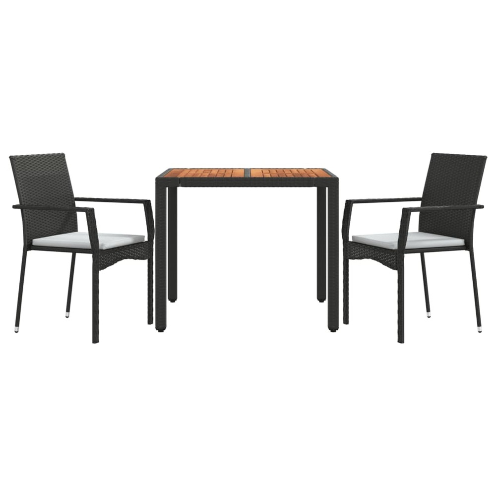 Ensemble de salle à manger de jardin meuble extérieur avec coussins 3 pièces noir