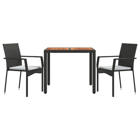 Ensemble de salle à manger de jardin meuble extérieur avec coussins 3 pièces noir