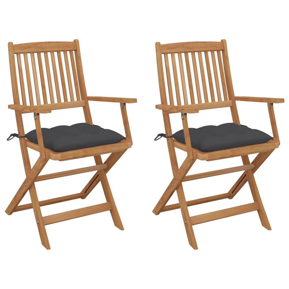 Chaises pliables de jardin lot de 2 avec coussins bois d'acacia
