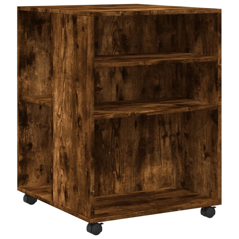 Table d'appoint avec roues chêne fumé bois d'ingénierie