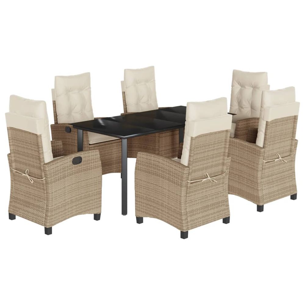 Ensemble à manger de jardin et coussins 7 pcs beige poly rotin