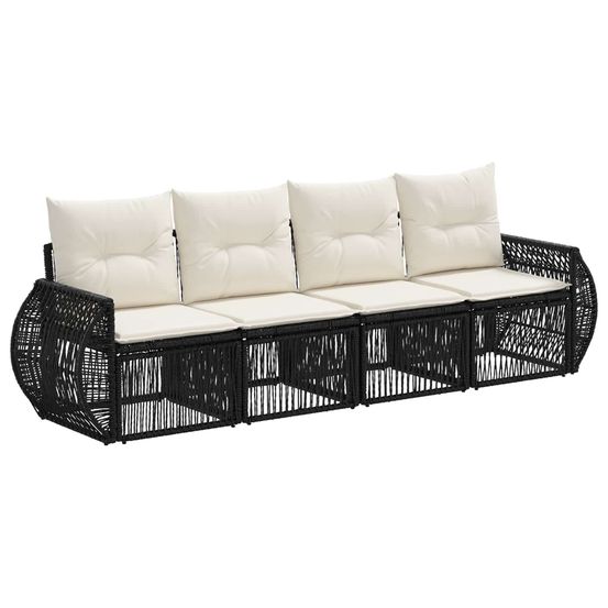 Ensemble de canapé de jardin 4 pc noir et blanc crème polyrotin