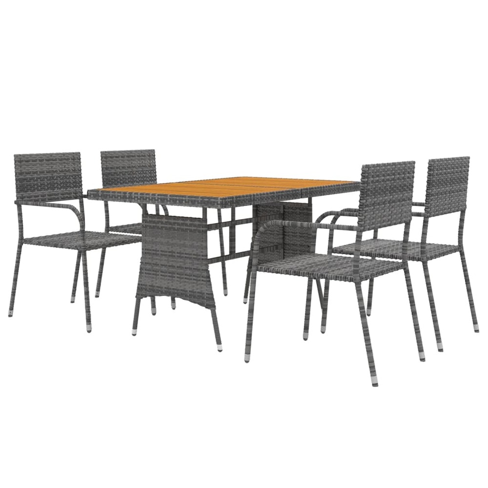 Mobilier à dîner d'extérieur 5 pièces résine tressée gris