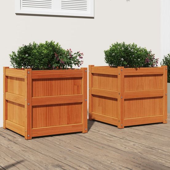 Lot de 2 jardinières carrées cire marron bois de pin potager 50cm