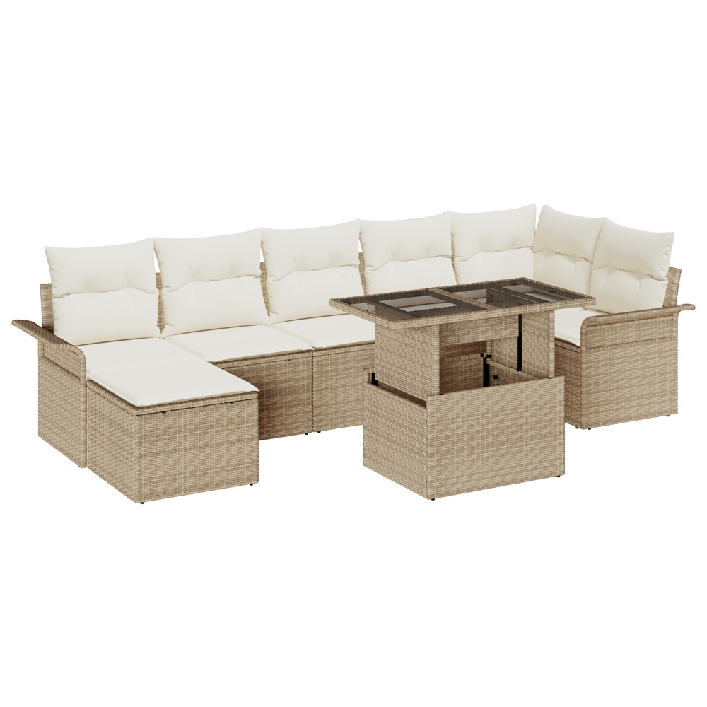 Ensemble de canapé de jardin 8 pièces avec coussins beige en poly rotin