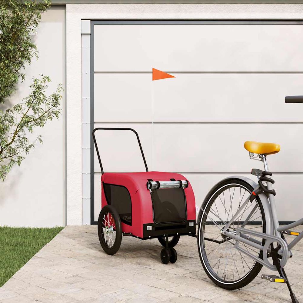 Remorque vélo chien 3 roues tissu oxford grande capacité 45 kg rouge et noir
