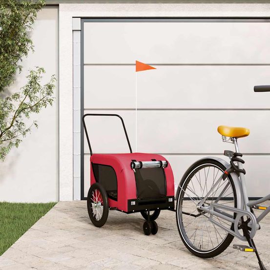 Remorque vélo chien 3 roues tissu oxford grande capacité 45 kg rouge et noir
