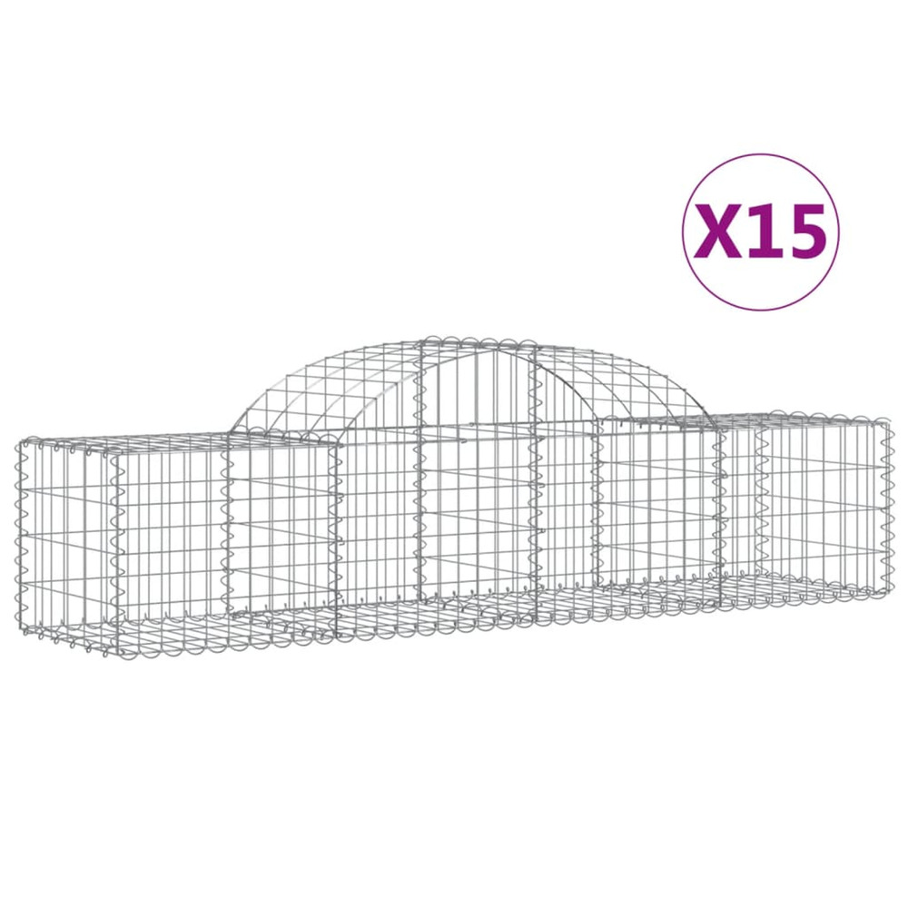 Paniers à gabions arqués 15 pcs 200x50x40/60 cm fer galvanisé
