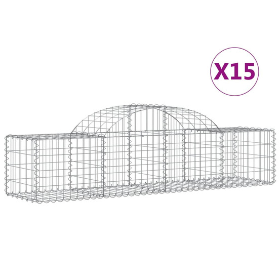 Paniers à gabions arqués 15 pcs 200x50x40/60 cm fer galvanisé