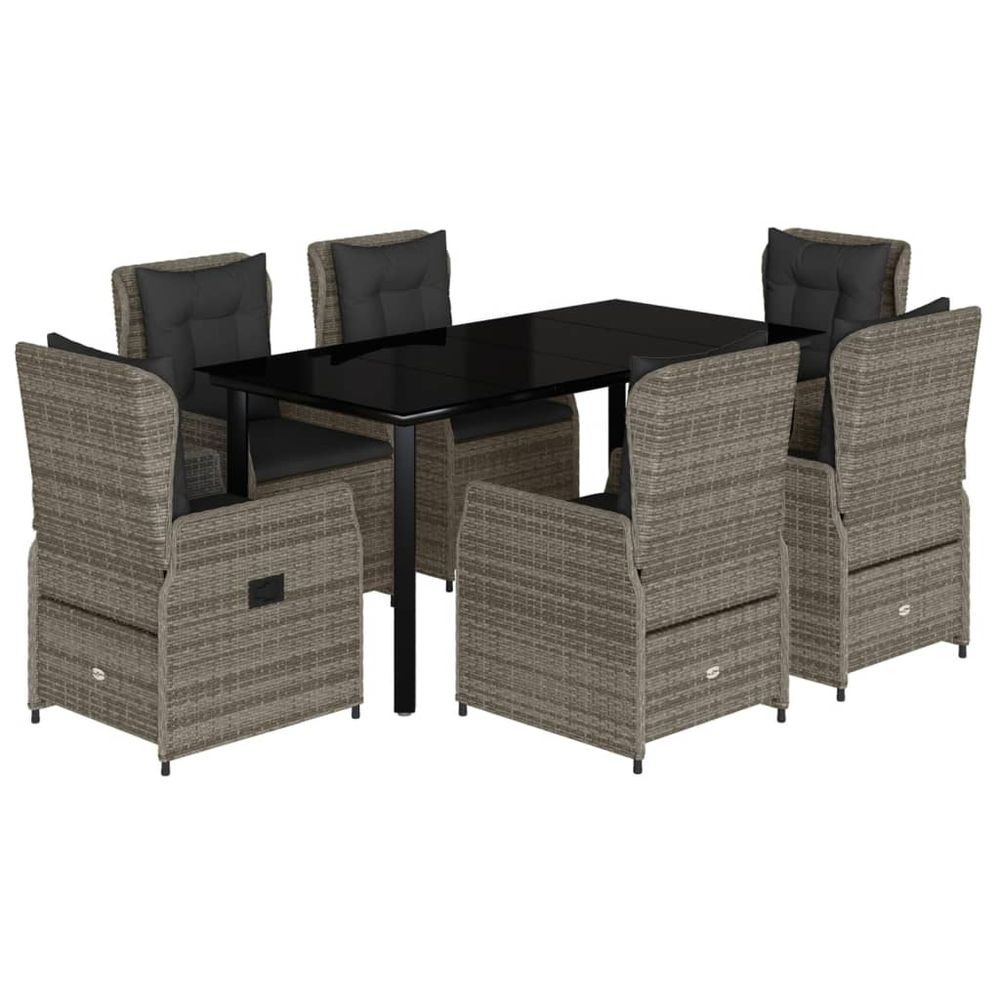 Ensemble à manger de jardin et coussins 7 pcs gris rotin