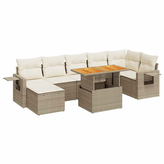 Salon de jardin avec coussins 8 pcs beige résine tressée