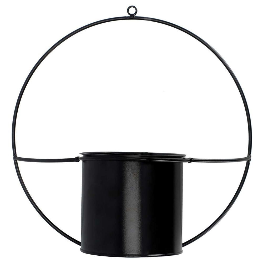 Jardinière déco ronde d'intérieur en métal noir fixation murale