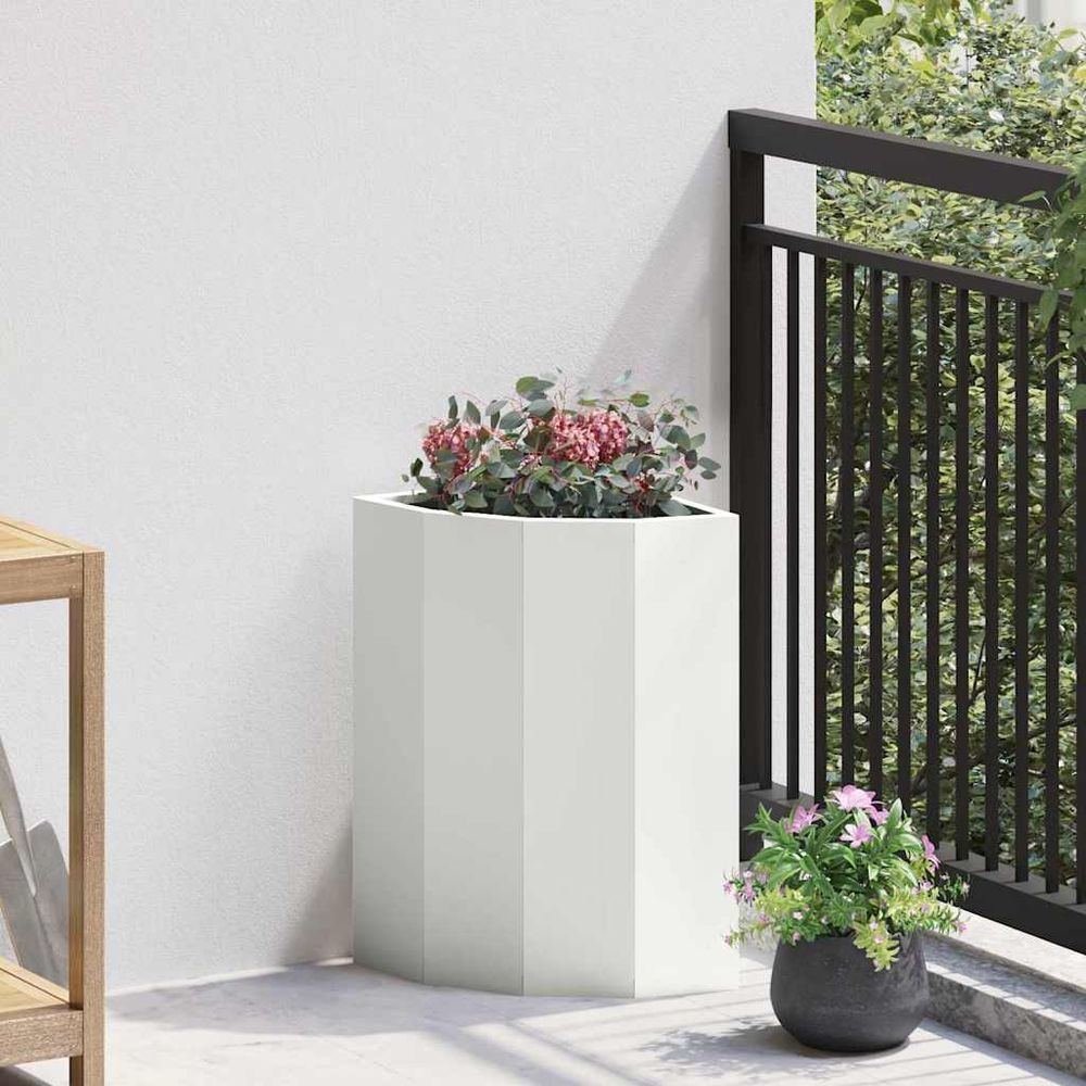 Jardinière d'angle en acier pour balcon et terrasse blanc 30x30x50 cm
