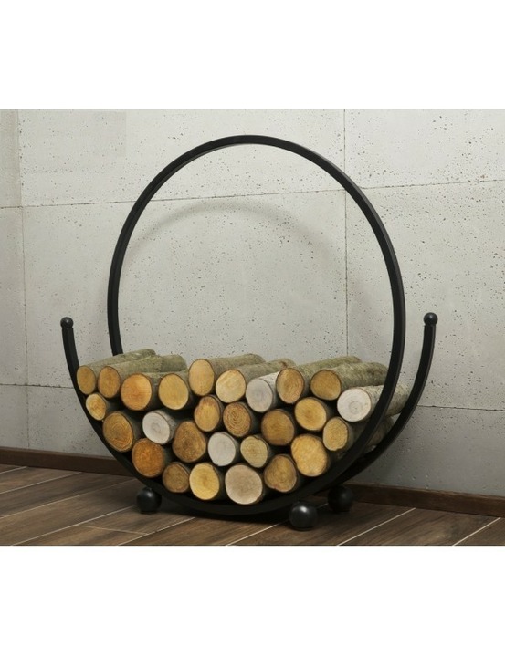 Range-bûches rond spiral en acier noir 80 cm