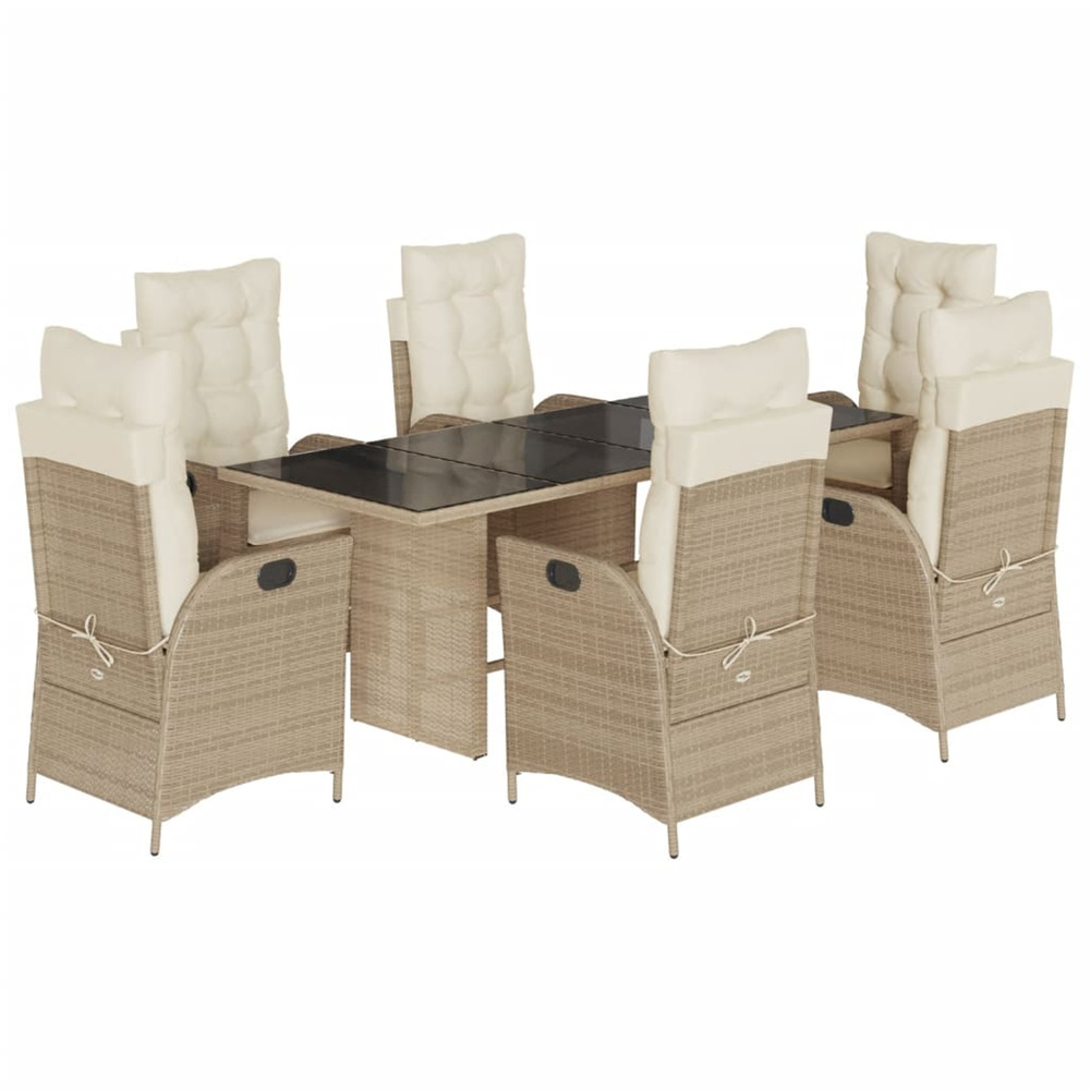 Ensemble à manger de jardin et coussins 7 pcs beige poly rotin