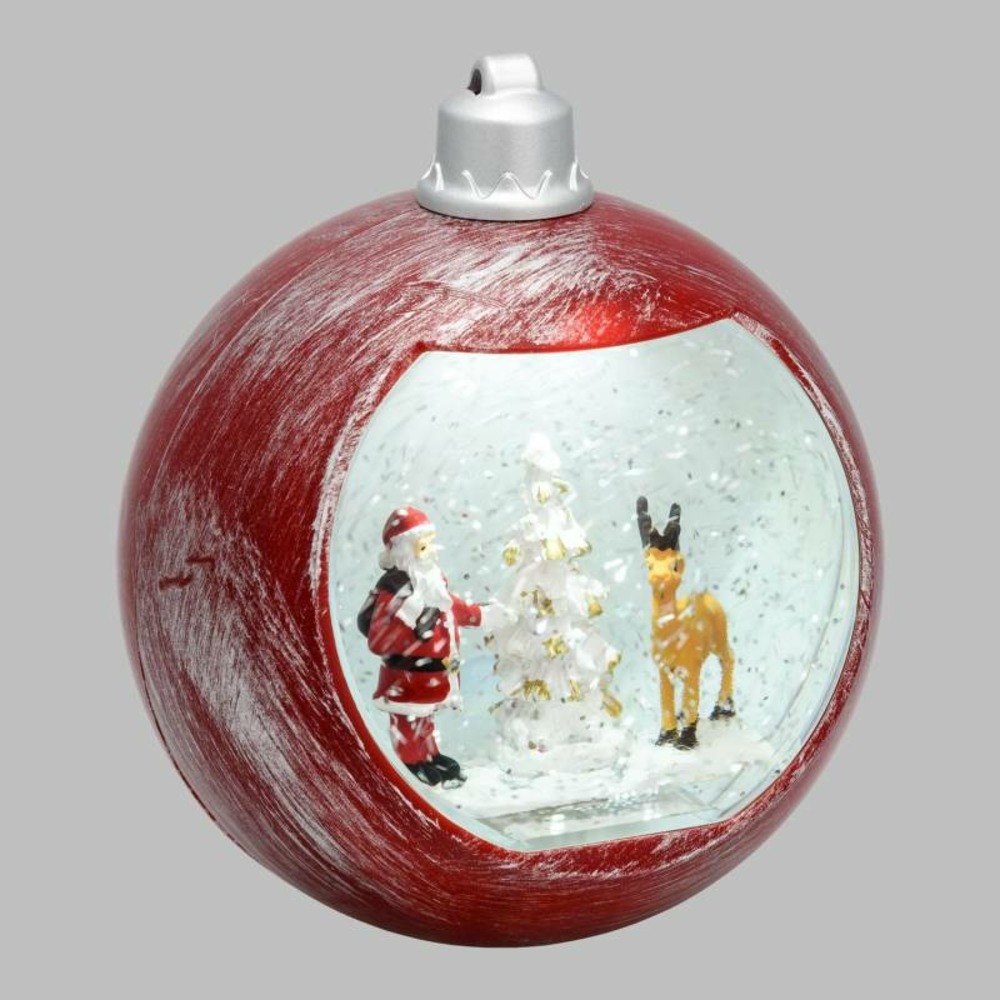 Lanterne boule de noël h16cm plastique antique red rouge antique glitter led blanc lotti
