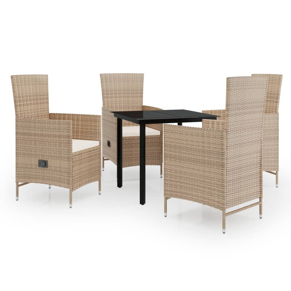 Ensemble de salle à manger de jardin meuble extérieur avec coussins 5 pièces beige