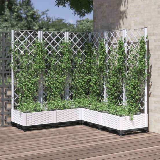 Jardinière d'angle avec treillis en pp pour balcon et terrasse blanc 120cm