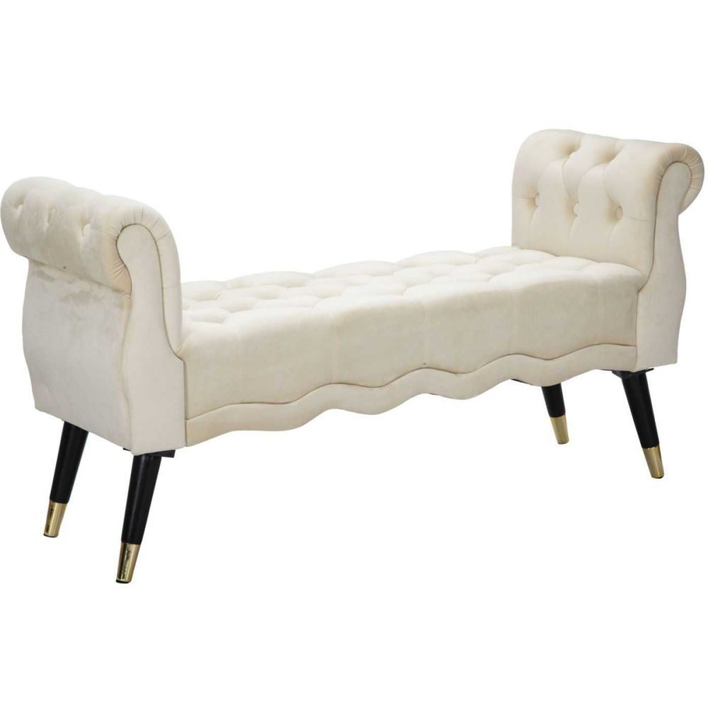 Banc en tissu paris 120 x 40 x 60 cm crème - noir et doré