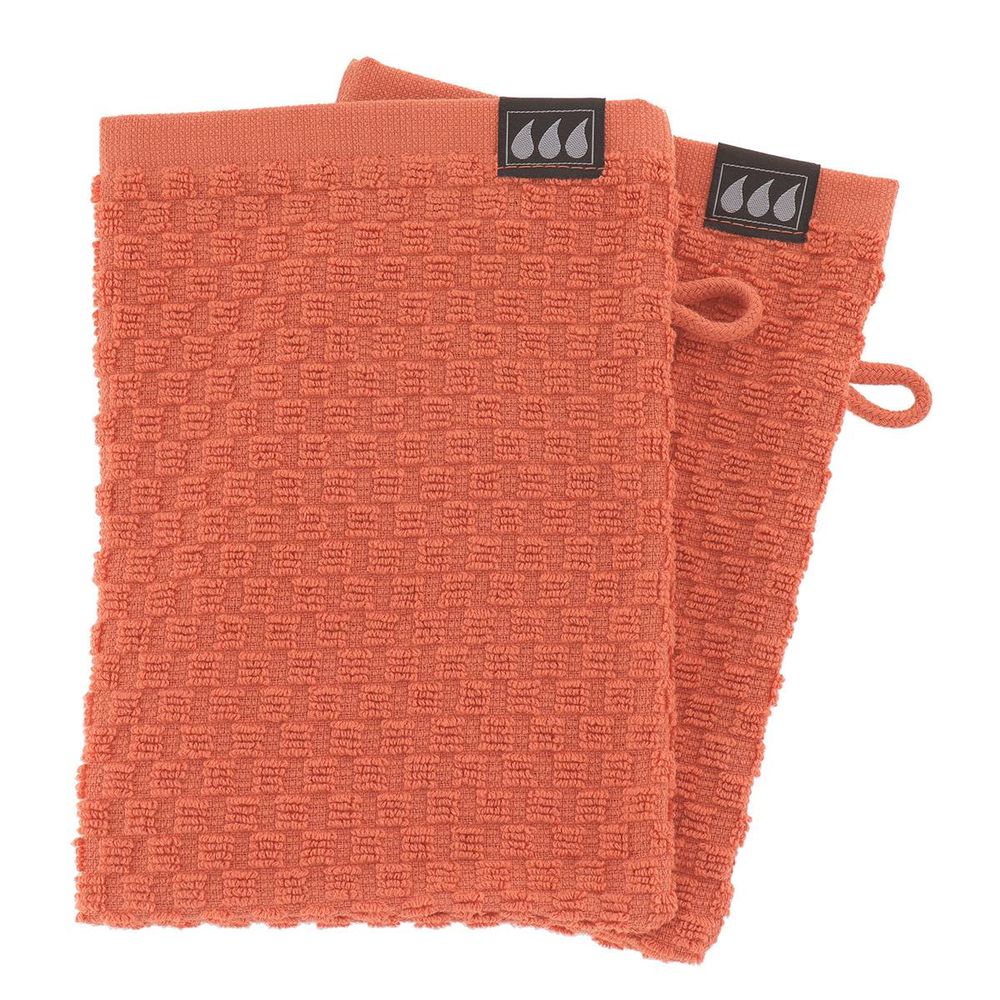 Set de 2 gants de toilette 15x21cm 100% coton damier - terre de sienne