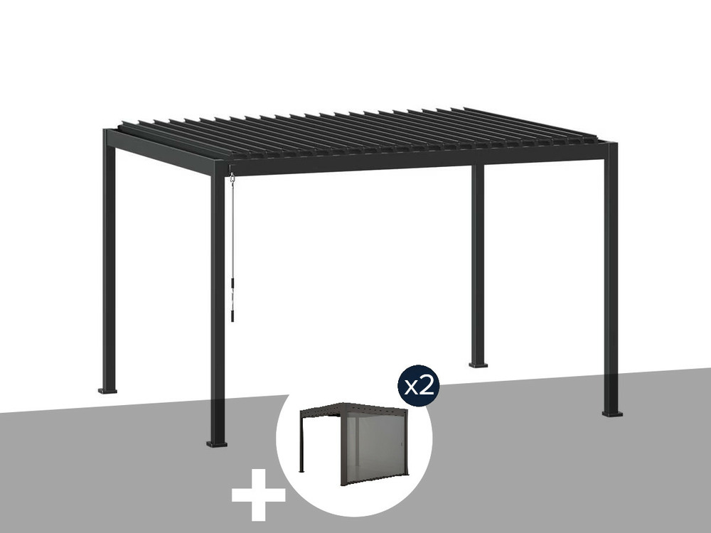 Pergola bioclimatique evora graphite - 4 x 3 m + 2 stores 4 m
