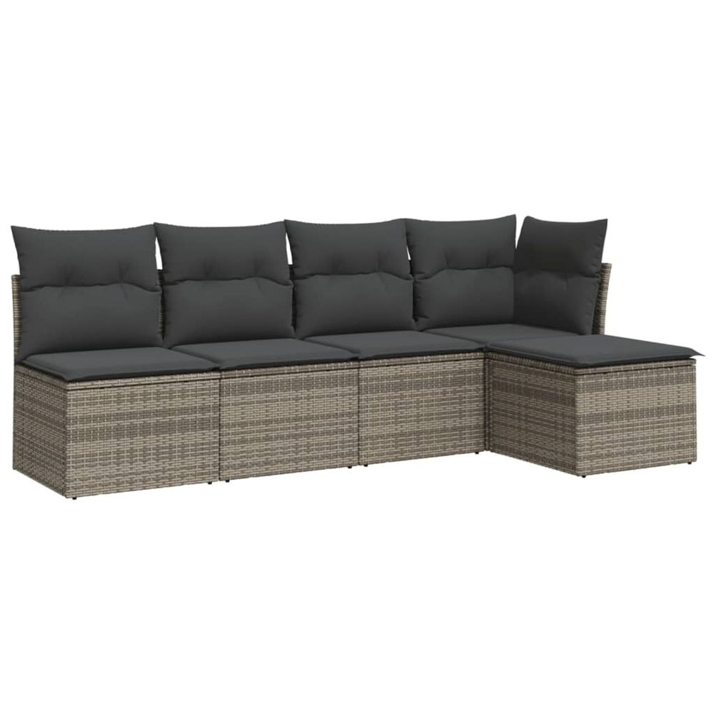 Salon de jardin 5 pcs avec coussins gris résine tressée