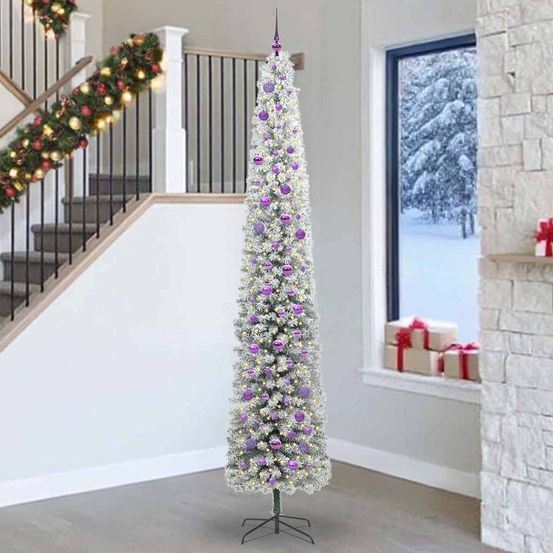 Kit sapin de noël géant 270 cm forme conique, prêt à installer avec 300 lumières led et 120 ornements, vert