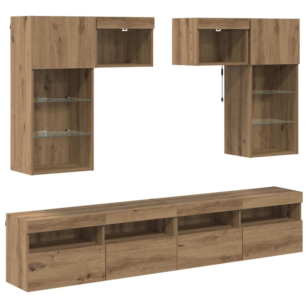 Meubles tv muraux 6 pc bois ancien bois d'ingénierie