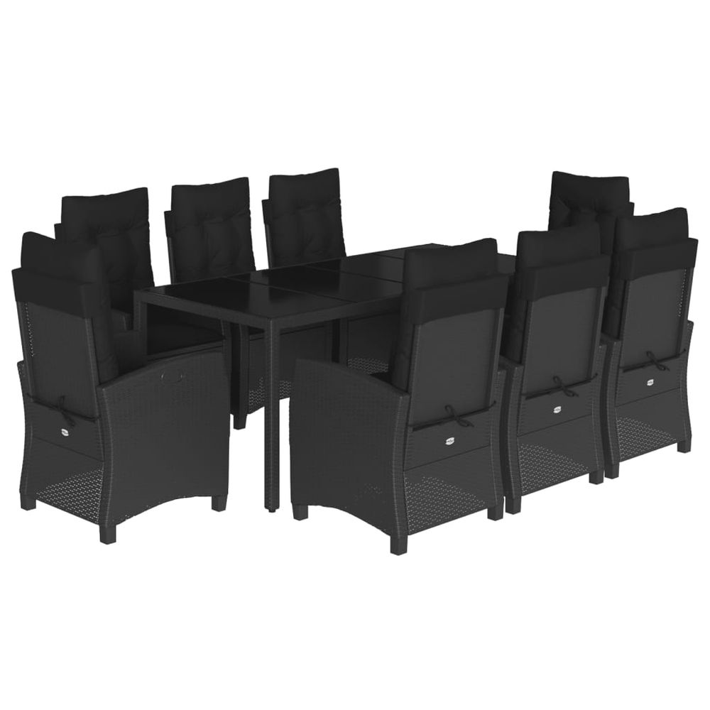 Ensemble à manger de jardin 9pcs coussins noir résine tressée
