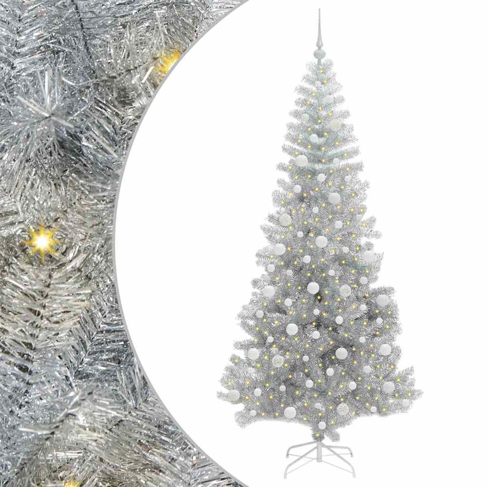 Sapin de noël avec 300 led avec support argent 210 cm pet