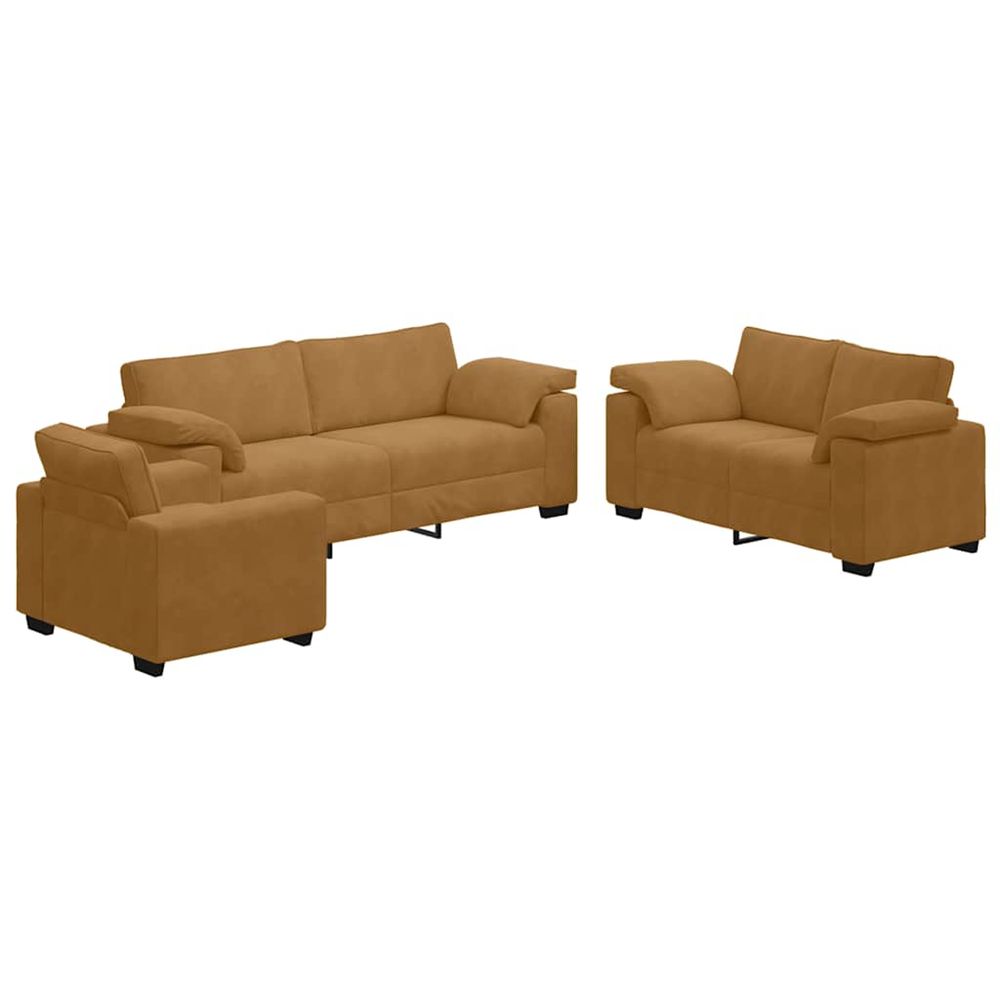 Ensemble de canapés 3 pcs avec coussins marron velours