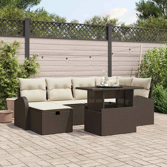 Ensemble de canapé de jardin 7 pcs marron poly rotin
