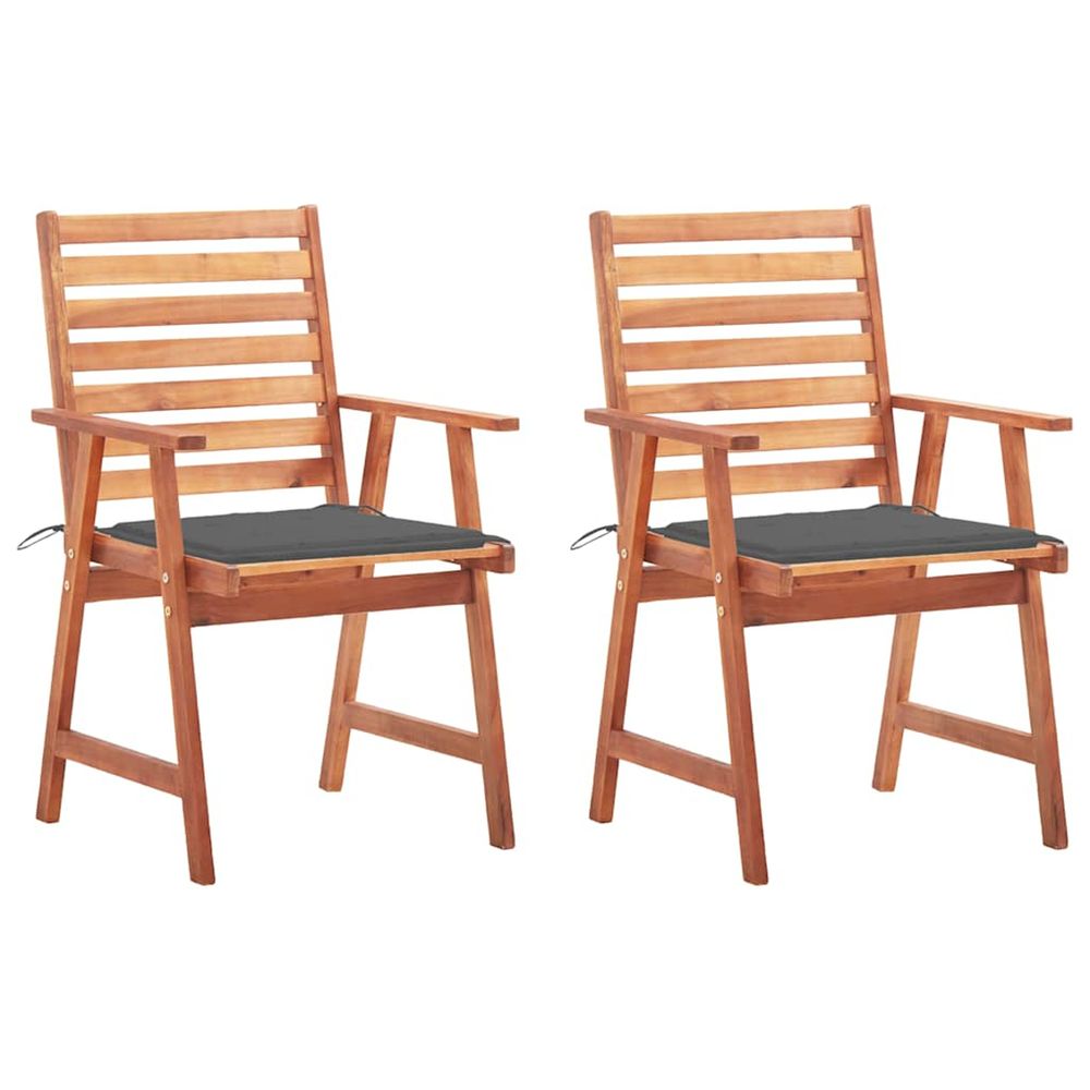 Chaises à manger d'extérieur lot de 2 et coussins acacia massif