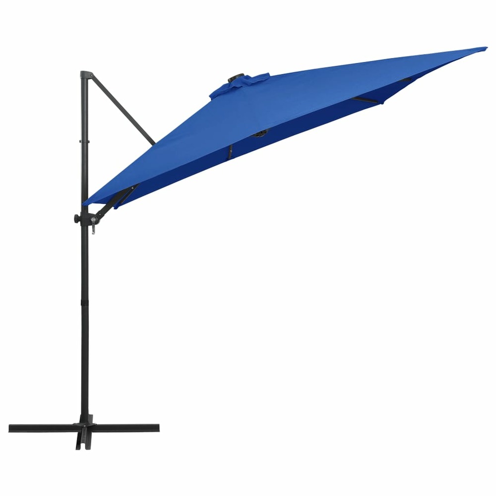 Parasol mobilier de jardin déporté avec led et mât en acier 250 x 250 cm bleu azuré