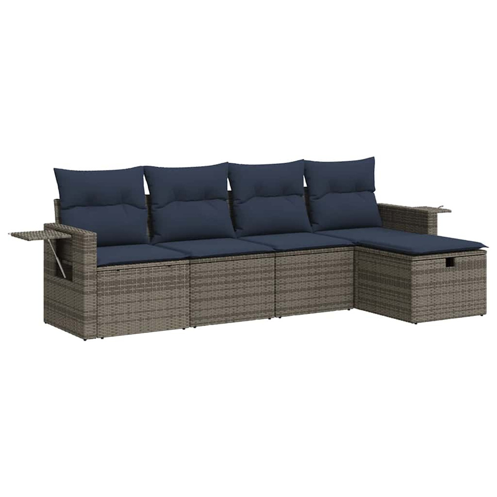 Salon de jardin 5 pcs avec coussins gris résine tressée