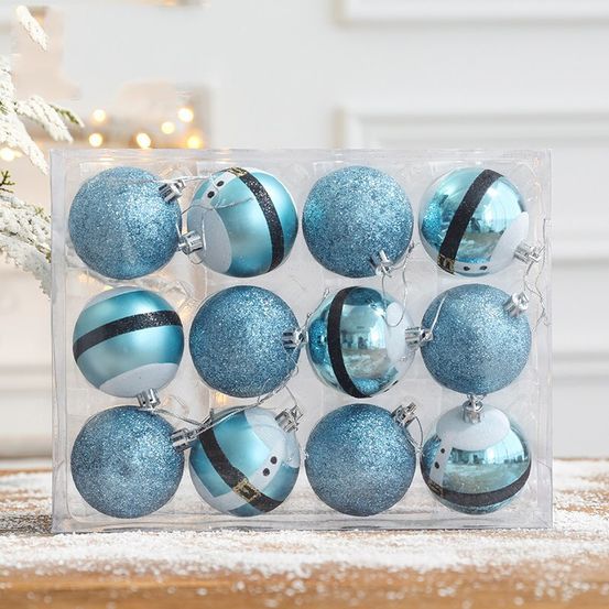 Lot de 12 boules de noël - mère noël