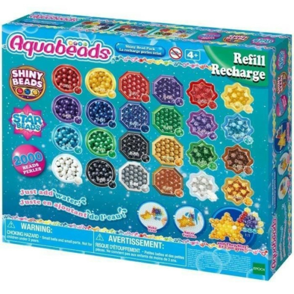 Recharge perles éclats aquabeads - 2000 perles de 8 couleurs et 3 formes