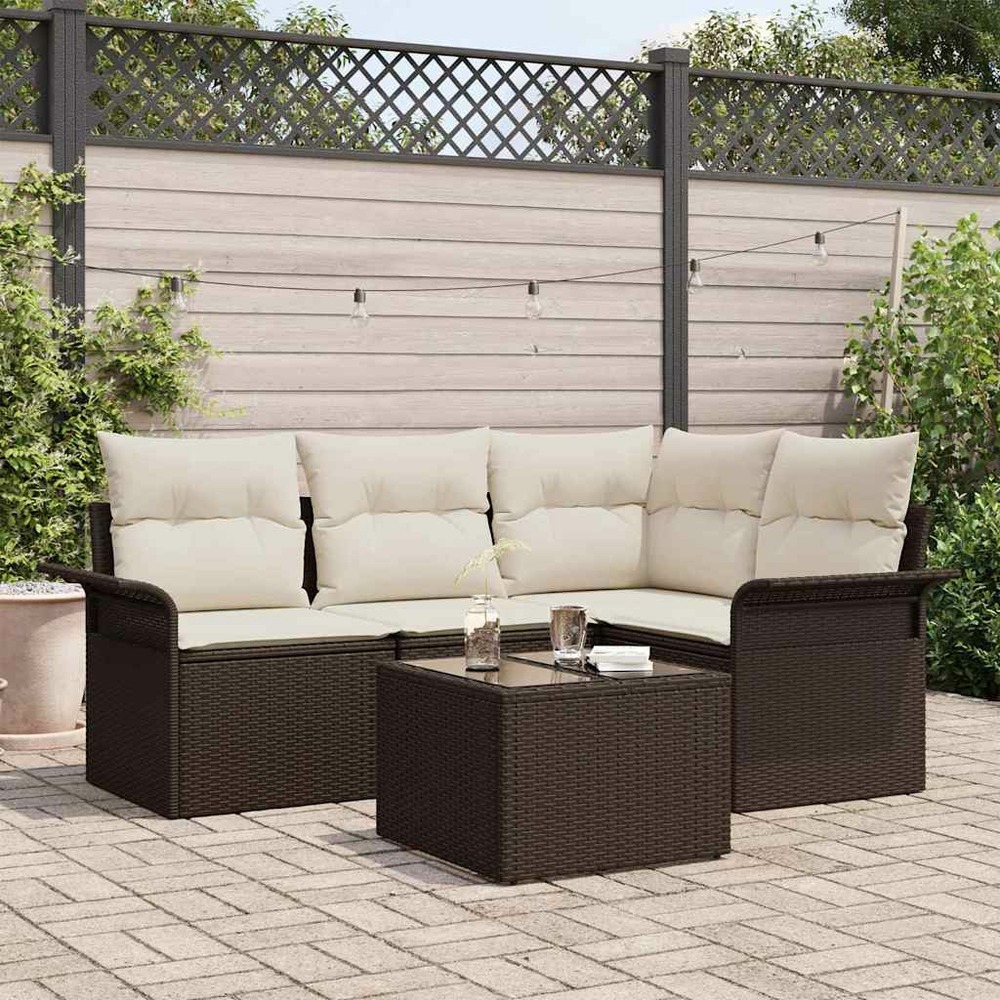 Ensemble de canapé de jardin 5 pcs marron polyrotin