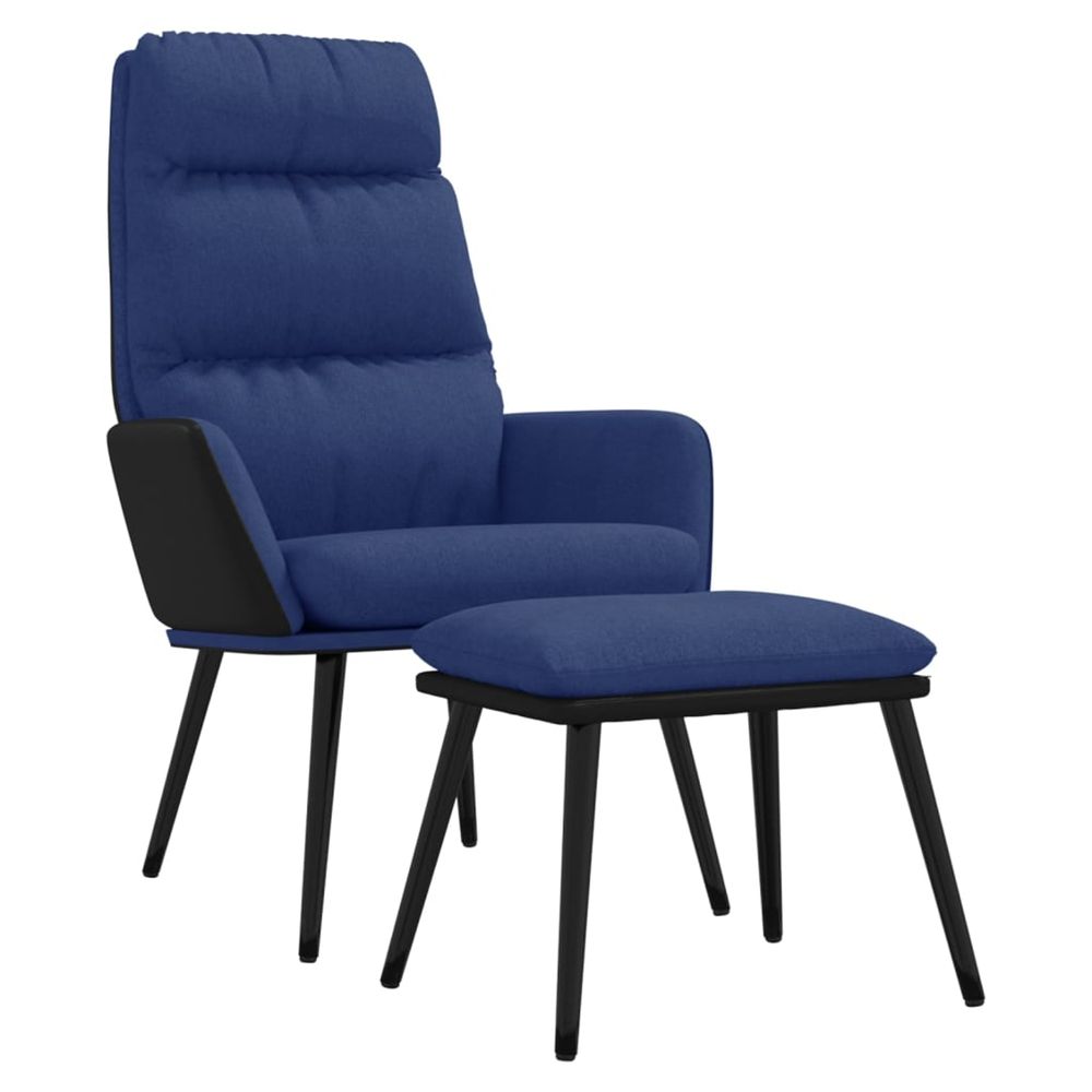 Chaise de relaxation avec tabouret bleu tissu et similicuir