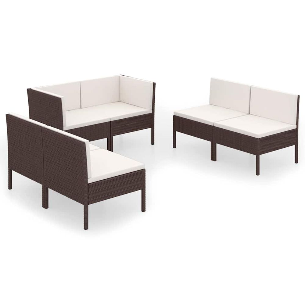 Salon de jardin 6 pcs avec coussins résine tressée marron