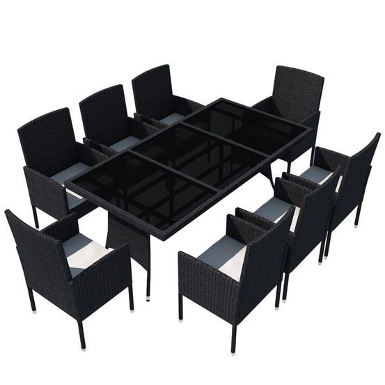 Ensemble à manger d'extérieur 9pcs coussins résine tressée noir