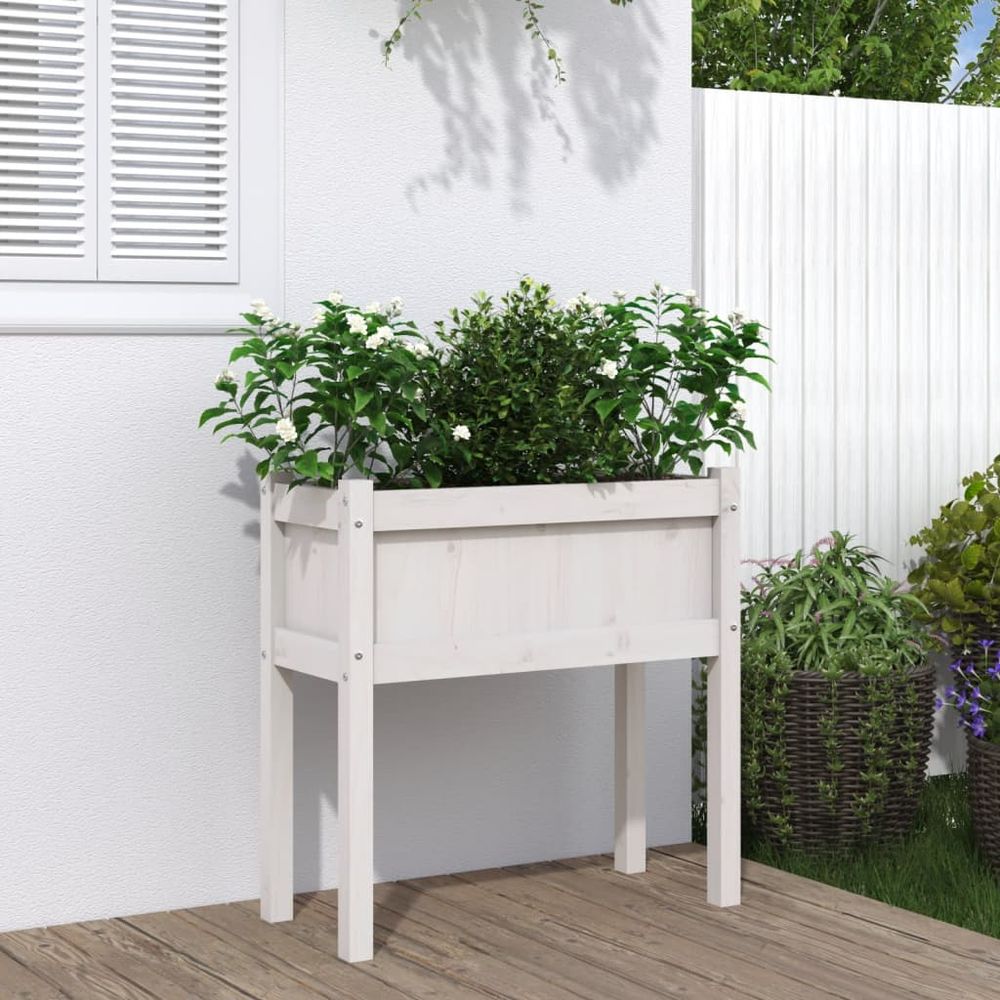 Jardinière surélevée bois de pin 70x31x70 cm pour potager balcon terrasse blanc