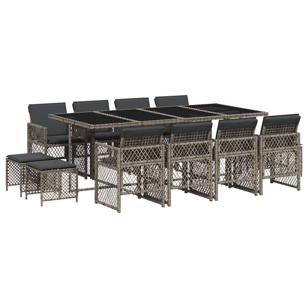 Ensemble à manger de jardin coussins 13 pcs gris résine tressée