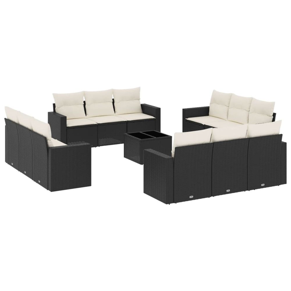 Salon de jardin avec coussins 13 pcs noir résine tressée