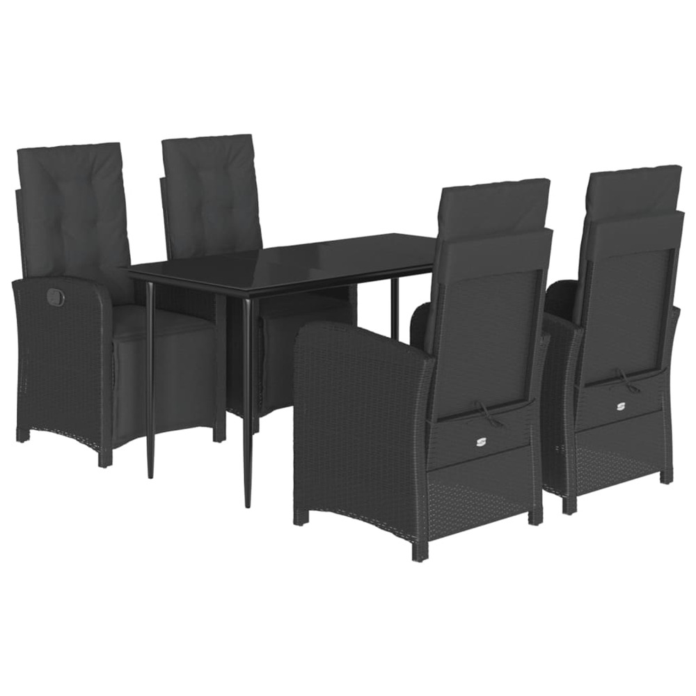 Ensemble à manger de jardin coussins 5pcs noir résine tressée
