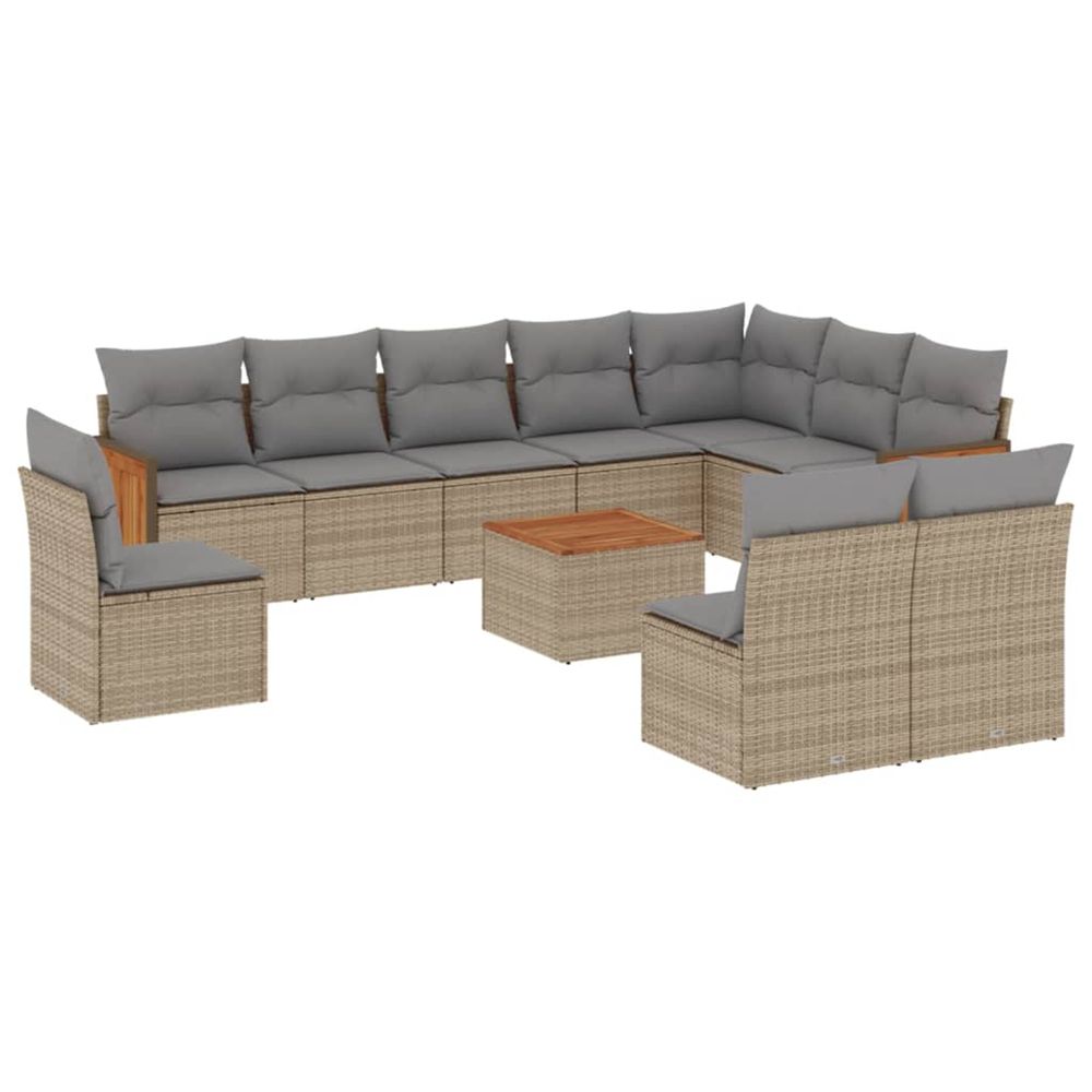 Salon de jardin 11 pcs avec coussins beige résine tressée